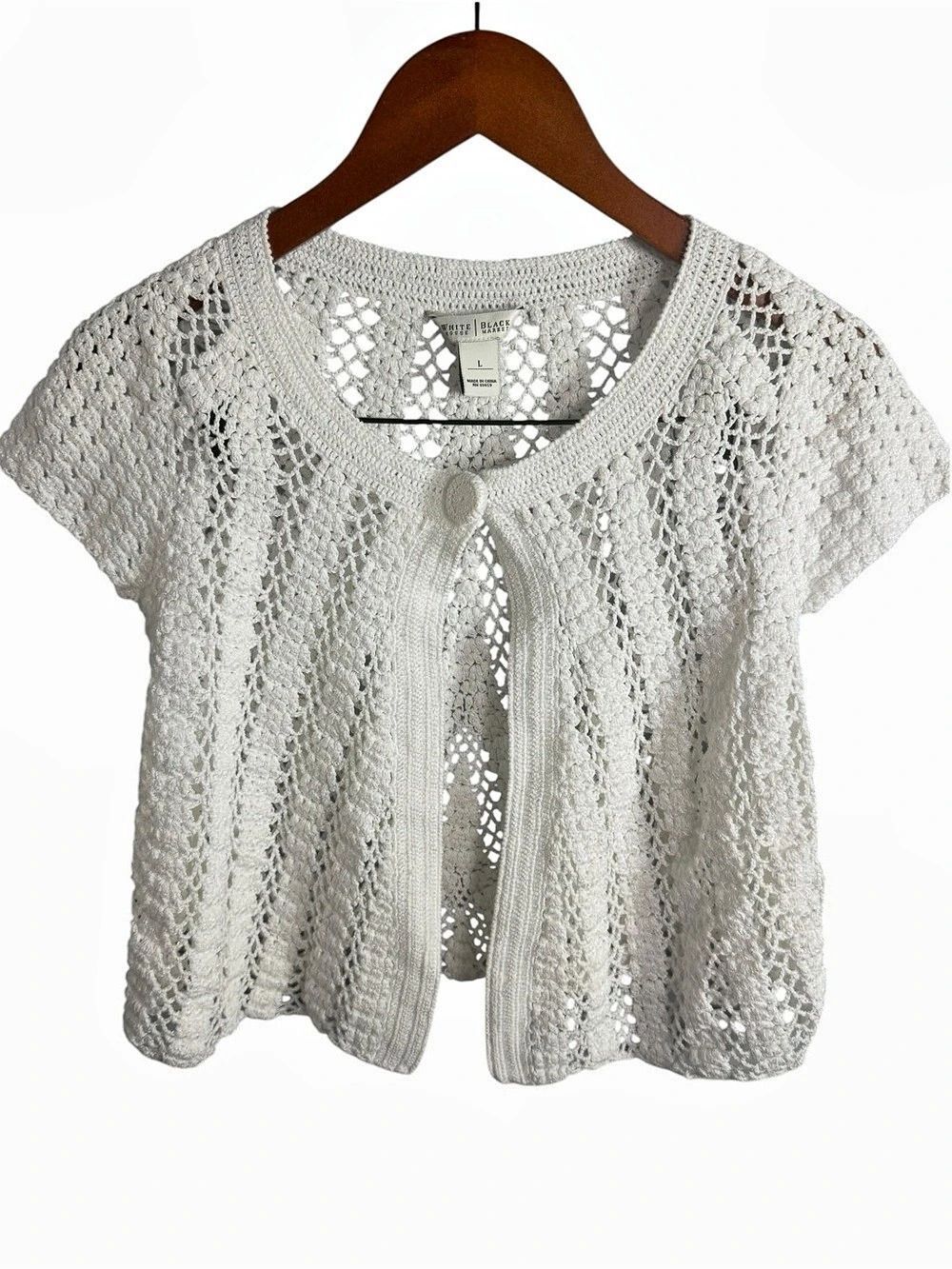White House Black Market Crochet Knit Cardigan Crop White Large